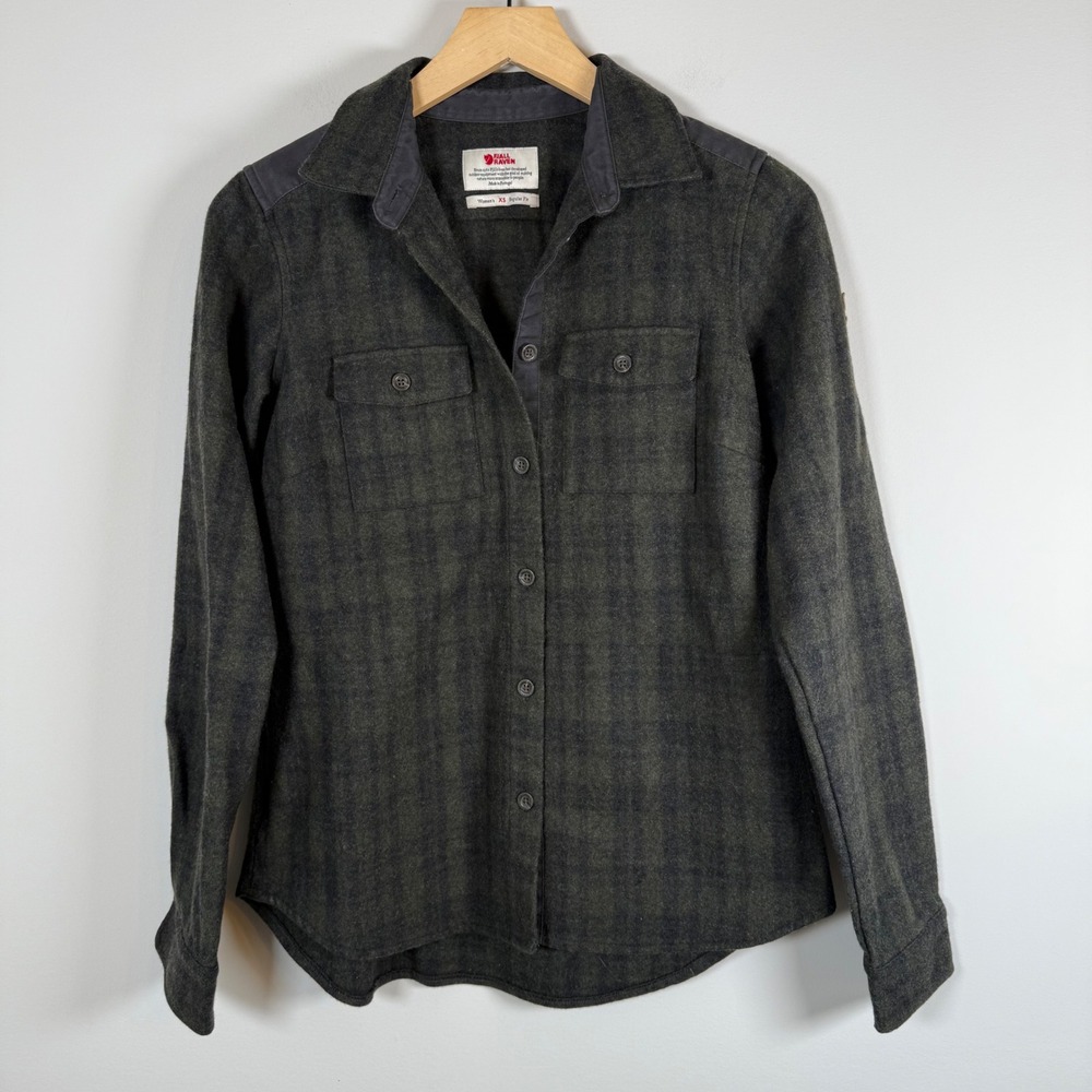 Fjall Raven Ovik Re-Wool Shirt Jacket Shacket XS Plaid Long Sleeve Wool Blend